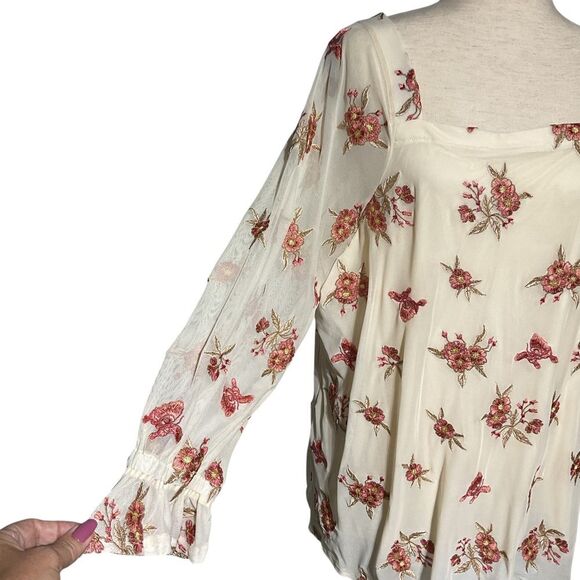 Embroidered Boho Square Neck Mesh Top XL - Picture 5 of 8